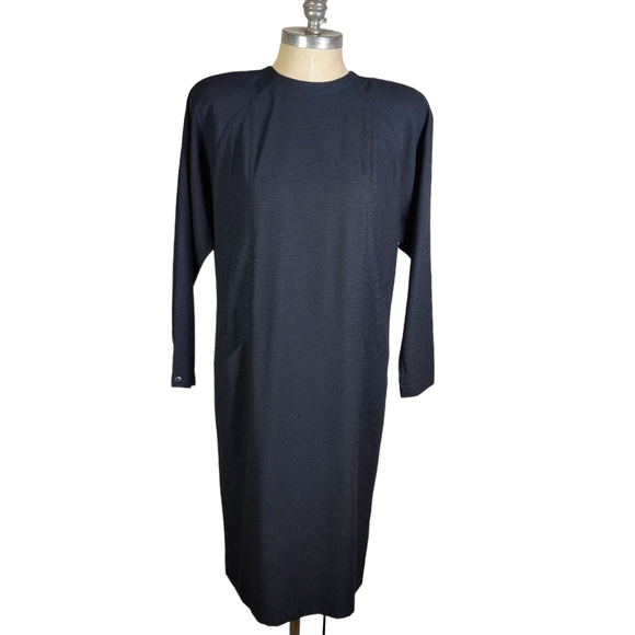 Vintage Liz Claiborne Shoulder Pads Macy's Black Button Back Long Sleeve Dress 8 - Picture 1 of 13